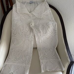 Elegant White Eyelet Capris